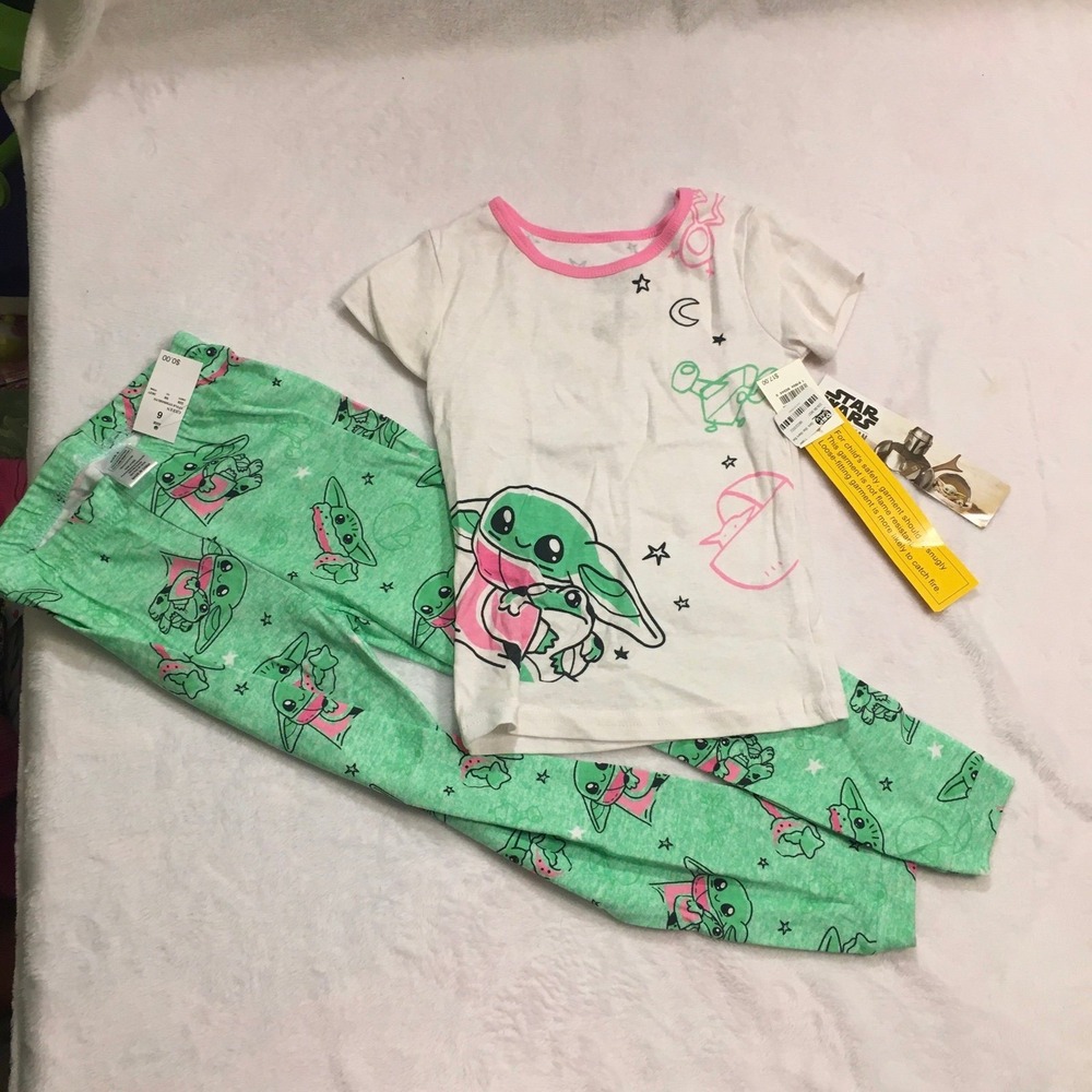 Star Wars Pajama Set Kids Size 6 Green New Grogu‎ Baby Yoda 2pc Tee Leggings